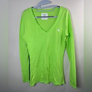Abercrombie & Fitch Y2K -  V Neck Long Sleeve lime green shirt blouse top sz Lg
